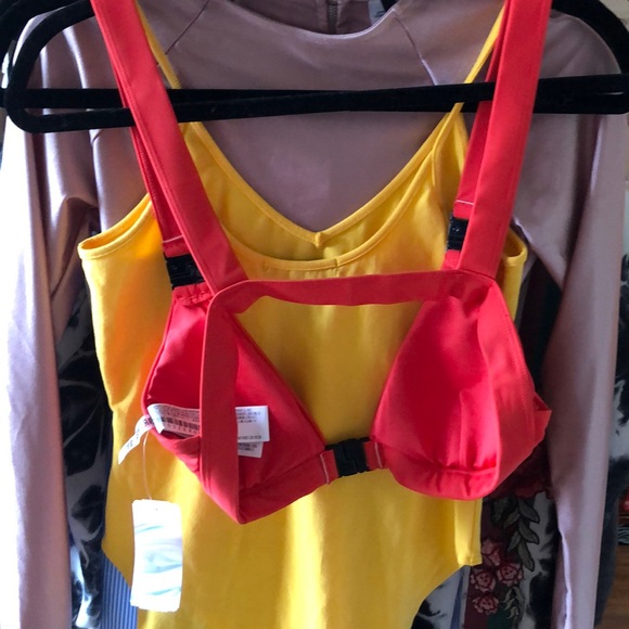 Red swim top with front buckle - Picture 2 of 2